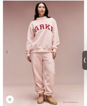 NWT Parke 2026 Valentines Day Heart Varsity Mockneck Sweatshirt Peony Size L/XL